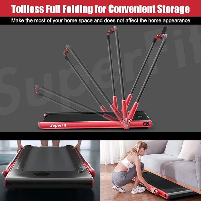 Goplus 2 in 1 Folding Treadmill, 2.25HP Under Desk Electric Superfit Treadmill, Installation-Free with APP Control, Remote Control, Bluetooth Speaker, LED Display, Walking for Home