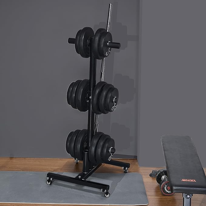 VEVOR Weight Plate Rack, Vertical Weight Plate Tree for 2-Inch Weight Plates, Standard Weight Plate Tree with Wheels, 1000 lbs Load Capacity Weight Storage Holder, Home Gym Barbell Rack Storage Stand