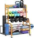 400LBS Dumbbell Rack, VOPEAK Adjustable Weight Rack for Home Gym, Home Gym Storage Rack for Yoga Mat Kettlebells and Strength Training Equipment, Weight Storage Rack for Dumbbells with Wheels