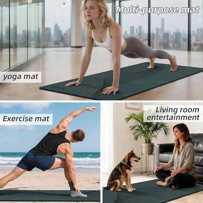 Large Yoga Mat 76"x 40"x10mm (2/5 inch) – Extra Thick & Wide, TPE Fitness Mat, Printed Non-Slip Exercise Mat with Carrying Strap for Men & Women, Pilates, Stretching, Fitness & Workout