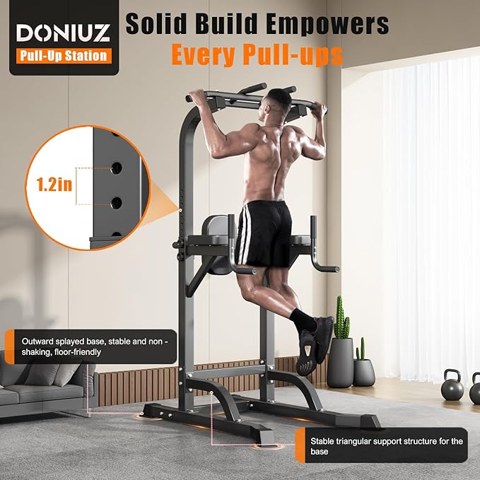 Power Tower Pull Up Bar and Dip Station, Multi-Function Home Gym, Strength Training Fitness Equipment, Height Adjustable