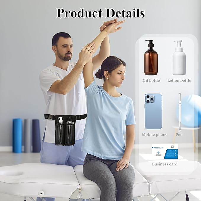 Massage Lotion Waist Holster Adjustable Hands Free for Therapists Fits Most Lotion Oil Bottles, Bag Only, No Bottle Included(Black)
