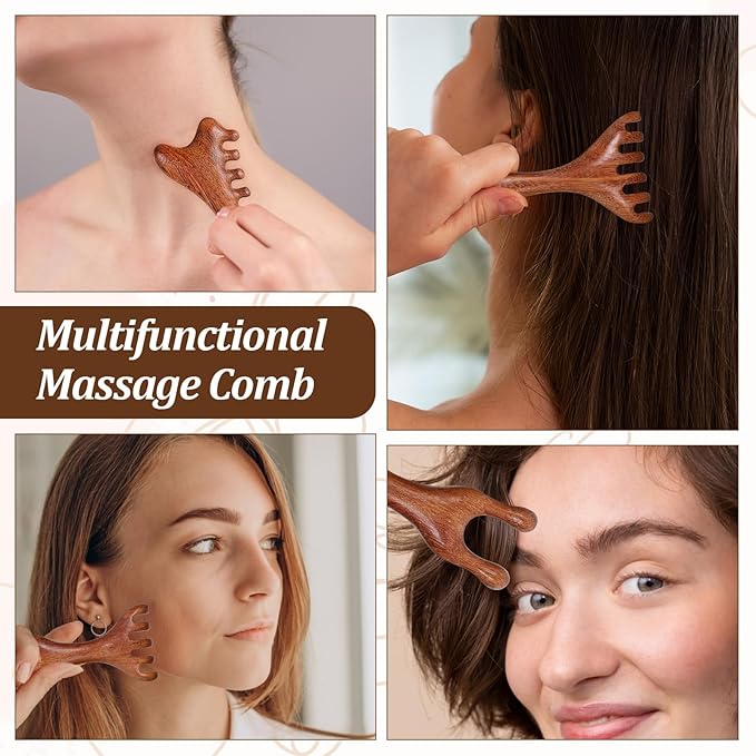 3 Pack Wooden Massager Comb Gua Sha Scraping Massages 6 Claws Meridian Massager Double Head Massage Rake Foot Massagers Tools with Long Handle for Head Neck Back Legs Feet