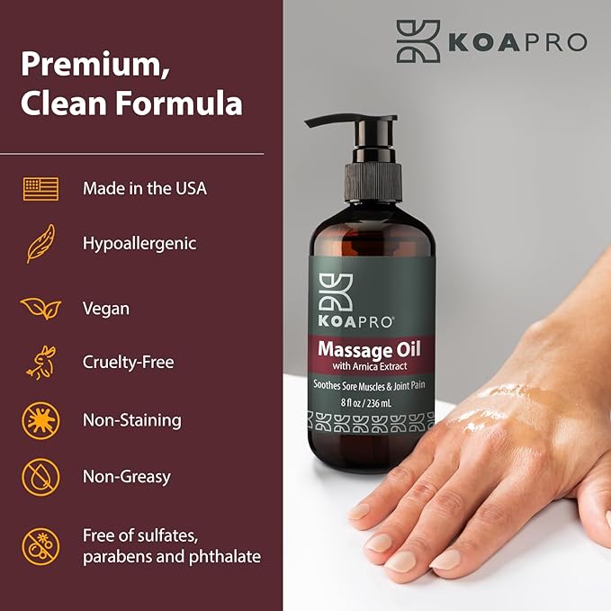 KOAPRO Arnica Sore Muscle Massage Oil for Massage Therapy - Anti-Cellulite Skin Therapy Oil with Chamomile, Lavender, Peppermint to Soothe Tired Muscles & Joint Pain, Deep Tissue Extract 3 Pack