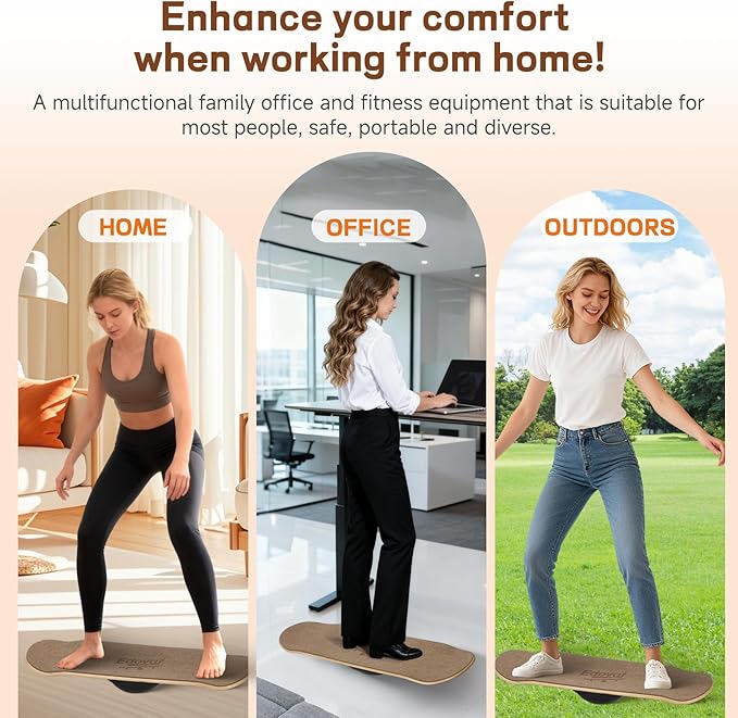 Balance Board For Adults & Kids Wobble Board Core Strength Trainer - Standing Desk Exercise Portable Fitness Equipment Wooden Balance Board For Indoor & Outdoor
