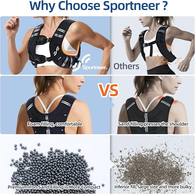 Sportneer Weighted Vest Woman: 8lb/12lb/15lb/20lb/25lb Weight Vest for Walking with Phone Bag, Adjustable Women Weighted Vest for Running Rucking Vest for Jogging Strength Training Weight Loss