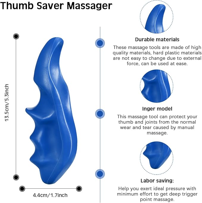 Nuanchu 2 Pcs Blue Thumb Saver Massage Tool Deep Tissue Massager for Pressure Reflexology Professional Neck Shoulder Back Foot Stress Relief