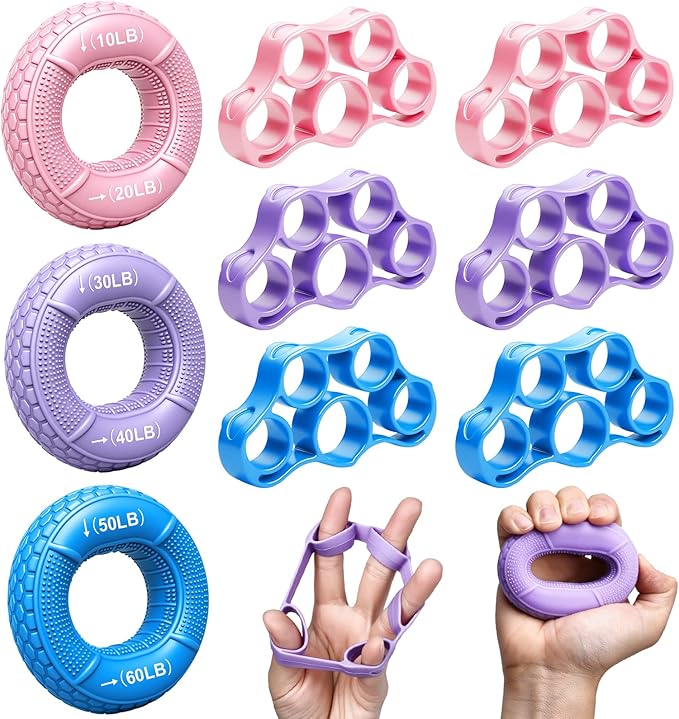 Grip Strength Trainer Kit, 3 Colors Forearm Strengthener & Hand Grip Strengthener, Finger Exerciser & Stretcher for Strength Training, Recovery & Flexibility