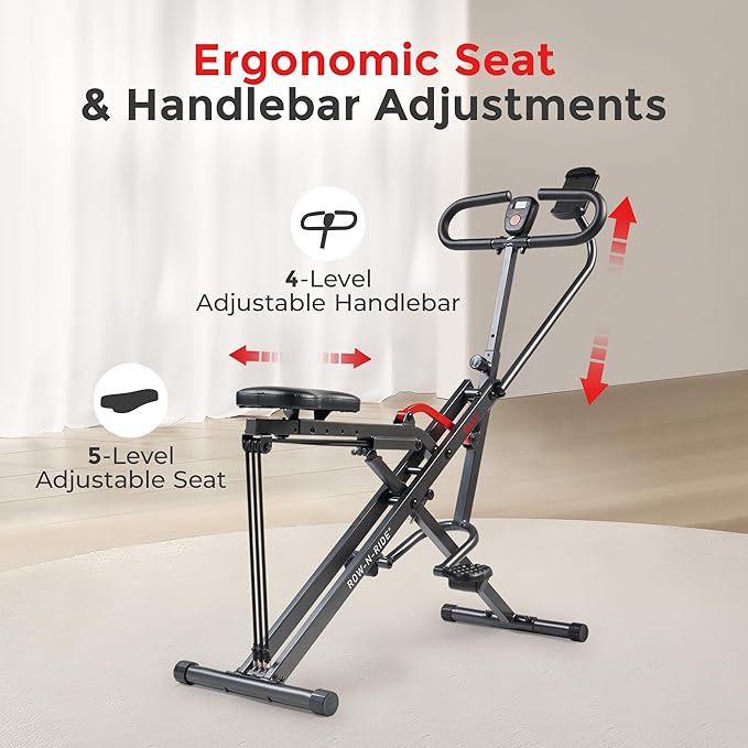 Sunny Health & Fitness Smart Upright Row-N-Ride Trainer w/Adjustable Resistance & 330LB Weight Capacity, Foldable Home Exercise Equipment for Arm, Glute & Leg Training, Free SunnyFit App Connection