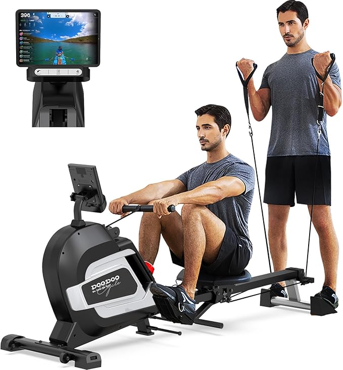 Pooboo Magnetic Rowing Machine 360 LB Weight Capacity, Folding Rower with Combination Strength Exercise, Tablet Holder and Comfortable Seat Cushion, Rower for Home Use