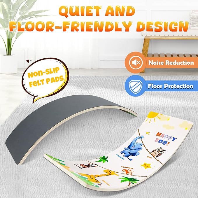 Balance Board for Kids Adult, 35inch Wobble Balance Board Balance Trainer With Anti-slip Felt Pads Animal Prints Suitable for Home Office, Teeter Popper Rocker Board Open Ended Toys