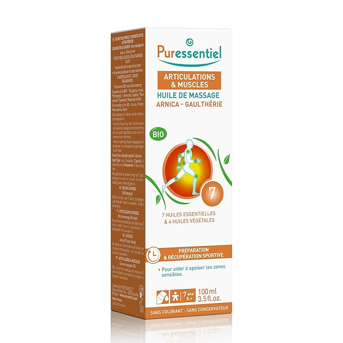 Puressentiel Muscle Relaxing Organic Massage Oil with Arnica and Wintergreen - Aromatherapy Oil for Muscle Tension - Alcohol Free, Plant Based - Revive Sore, Tired Joints and Body Aches - 3.5 Oz