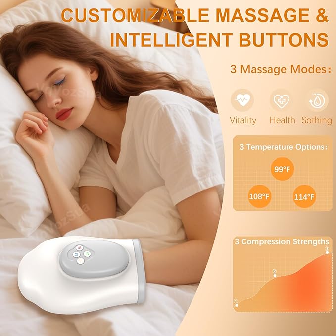 Full Hand Massager with Heat and Compression for Arthritis and Carpal Tunnel, Adjustable Hand Massage、 Temperatures、 Compression Models, Blood Circulation Pain Therapy Relax Relief Glove Gift