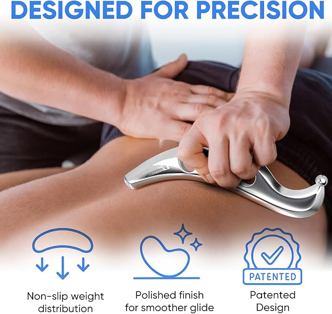 Professional Muscle Scraper Tool – Medical-Grade 304 SS IASTM & Gua Sha Scraping Tool – Ergonomic Fascia Mobilization Instrument for Soft Tissue Massage & Manual Bodywork – Emollient Balm Included