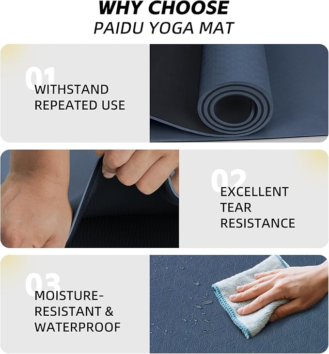 Extra Long Wide Yoga Mat 76"x33"x2/5 Inch - Non Slip Thick Exercise Mat for Home Gym, Yoga, Pilates & Workouts