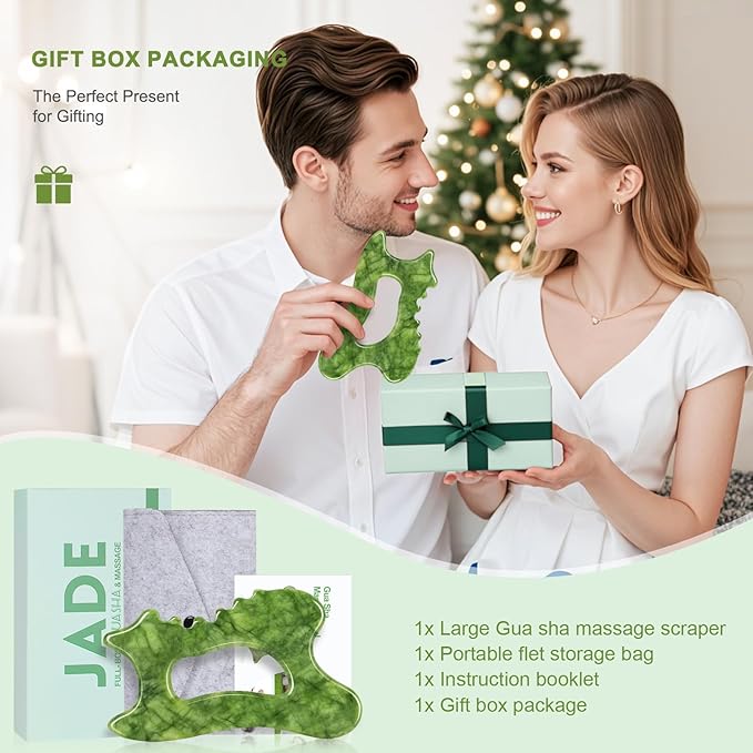 6-in-1 Jade Stone Body Gua Sha Facial Tools - Lymphatic Drainage Tool, Face Sculpting Tool & Acupressure tool - Body Guasha Tool, Trigger Point Massage Tool for Fascia Massage Valentine's Day Gifts