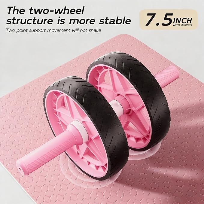 Double-Wheel Ab Roller for Core Training – Rebound Design with Adjustable Elastic Band, Silent Non-Slip Wheels, Detachable Build, Knee Pad & Bands – Home Gym Gear for Men/Women