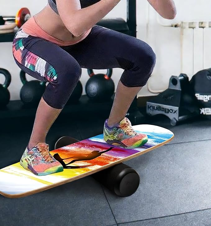 Balance Board Surf Trainer with Adjustable Stoppers - 2 Different Distance Options Balance Board for Surfing, Snowboarding, Skiing, Skateboarding, 300lbs Capacity