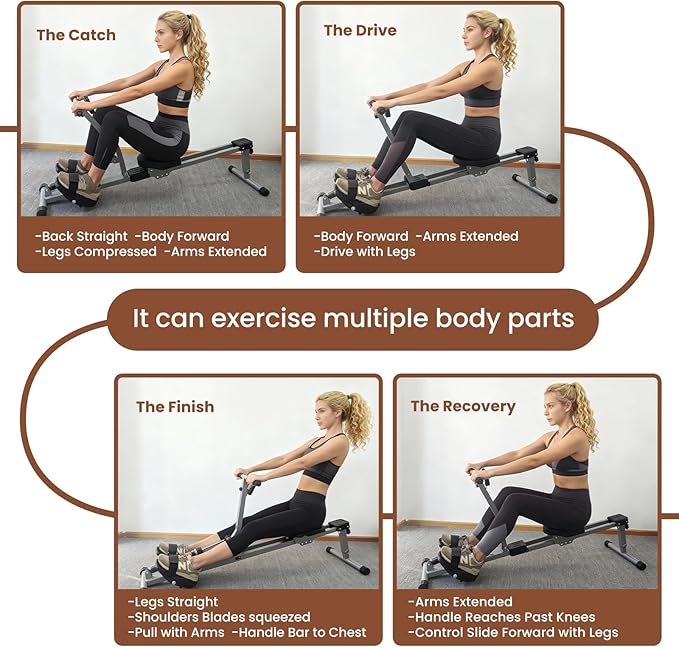 Rowing Machine, Compact Adjustable Rowing Machine 12 Levels of Complete Body Workout Resistance for Home, Low-Impact