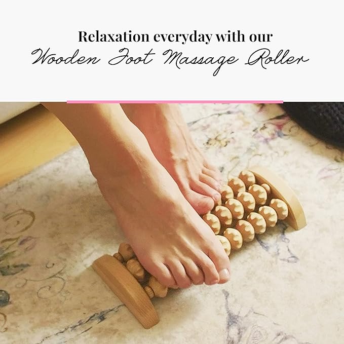tuuli Wooden Foot Massager, Grooved Muscle Roller, Helps Ease Muscle Tension and Improve Blood Circulation, Natural Wood Therapy Massage Tools for Feet (M)