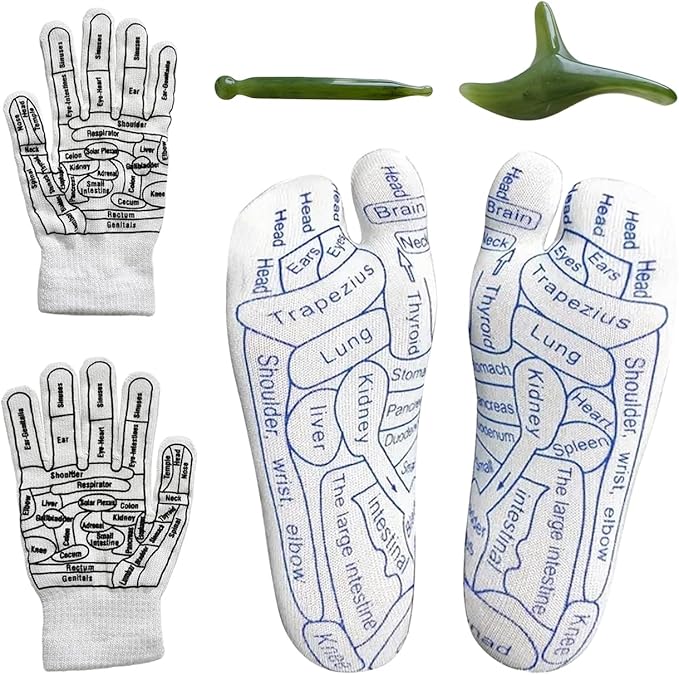 Reflexology Socks with Tools, Acupuncture Massage Socks Pain Relief Remedy for Foot Acupressure Socks with Gloves for Women's Size
