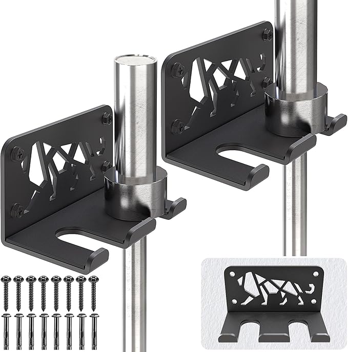 Kipika Versatile Wall Mounted Barbell Holder with Hooks Storage Rack for Barbell Bars Holds Under 33mm Bar Size and Fitness Accessories Space-Efficient Gym Organization for Home & Commercial Use