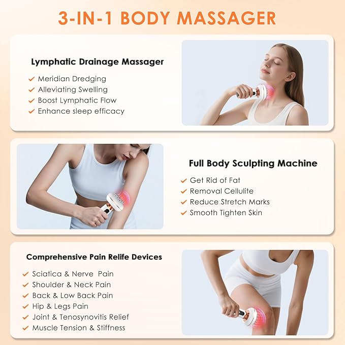 4-in-1 Body Sculpting Machine - Lymphatic Drainage Massager - Anit Cellulite Massage Tool Help Reduce Stretch Marks & Cellulite & Fat, Pain Relife Devices for Body (Belly, Legs, Arms, Butt, Low Back)