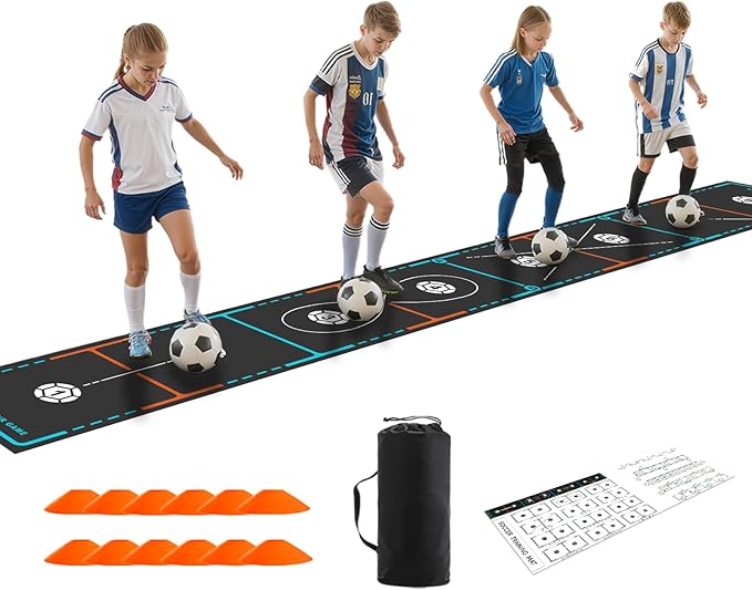 Soccer Training Mat with Integrated Ladder & Cones | 4-in-1 Football Footwork Agility Trainer for Team Practice | Non-Slip Speed & Ball Control Exercise Mat