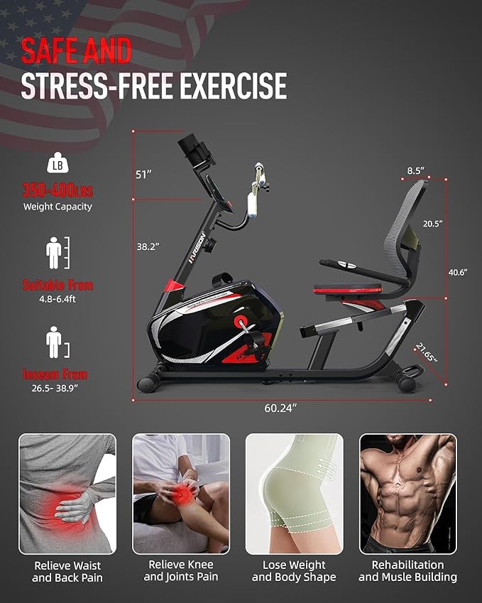 HARISON Exercise Bike 400 lbs Capacity, Easy Assembly Magnetic Recumbent bike for Adult and Seniors with Arm Exerciser , Recumbent Stationary bike for Home, 2 in 1 LCD Monitor and Tablet Holder (Same-day Shipping service）