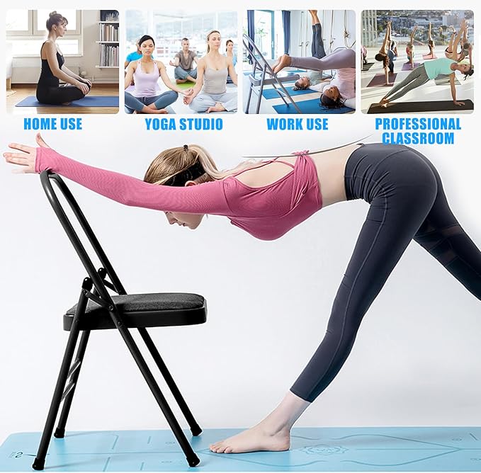 INNOLIFE Foldable Backless Yoga Chair with Resistance Band for Abs & Core, Flexibility and Strength Training and Back Pain Relieving