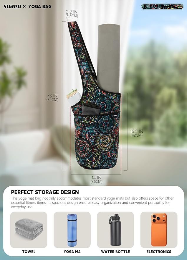 Yoga Mat Bag – Neoprene, Lightweight, Spacious Carrier, Large Zipper Pocket, Ideal for Gym Yoga & Fitness Mats