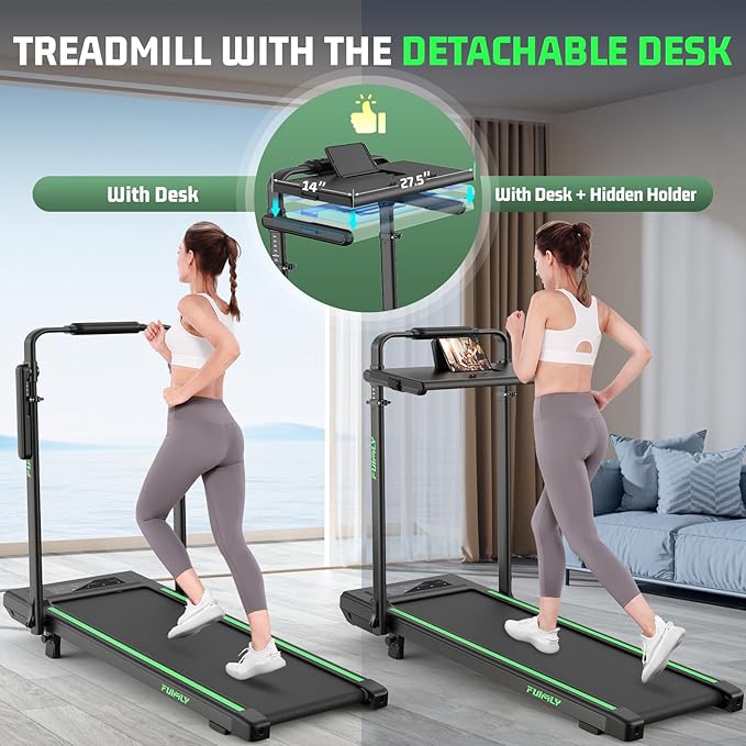 FUNMILY Upgrade Walking Pad Folding Treadmill with 12%/15% & Handle Bar, 3.5HP Foldable Under Desk Compact Treadmills for Home/Office/Gym, 400+lb Capacity, Shock Absorption