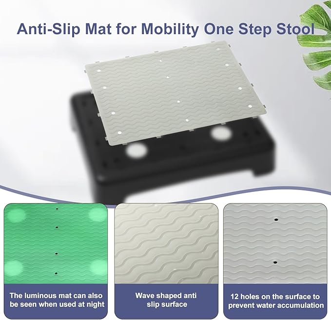 Step Stool Mat, Glow-in-The-Dark Step Riser Mat Portable Indoor Outdoor Non-Slip Step Platform Luminous Mat for Adult Elderly Kids, 2Pcs