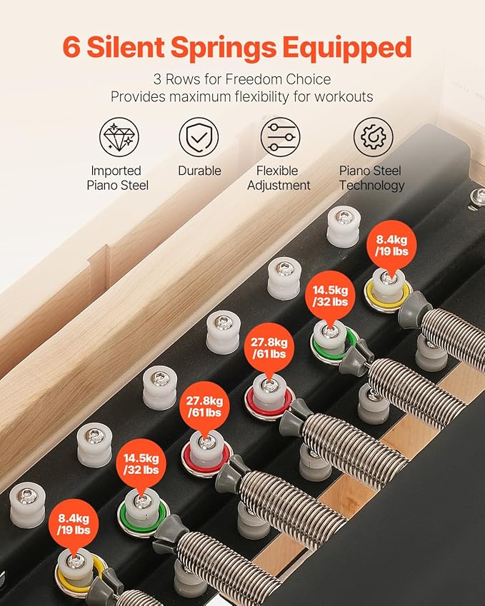 VEVOR Pilates Reformer Machine, Pilates Workout Equipment for Home Gym Studio Use, Pilates Reformer with Sitting Box and Jumpboard，fit for Beginners & Advanced Users