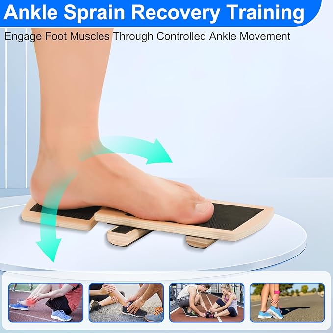 Ankle Balance Board for Foot Strengthener Stretcher, Stability Exercises, Plantar Fasciitis Relief Sprained Exerciser Non-slip Leg Balance Trainer for Ankle Rehab, Foot Arch Pads Wood Wobble Board