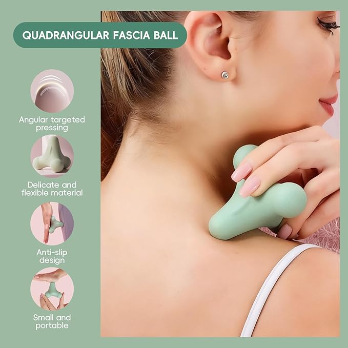 4-Node Quadrangular Fascia Massage Ball - Portable Trigger Point Therapy Tool for Muscle Relief, Myofascial Release & Facial Tension (Green)