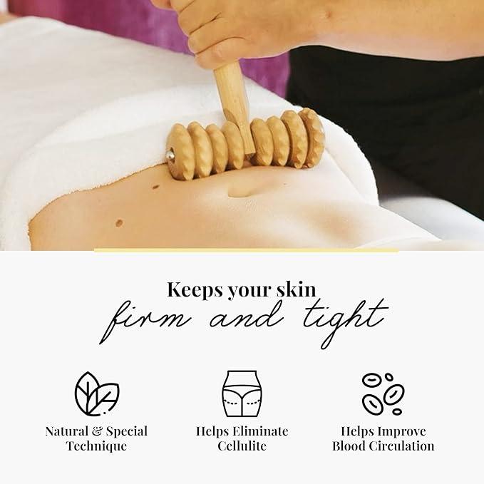 T-Shape Massager with Grooved Rollers, Multi-Functional Body Roller for Cellulite Reduction, Eases Muscle Tension and Supports Skin Health, Natural Muscle Roller