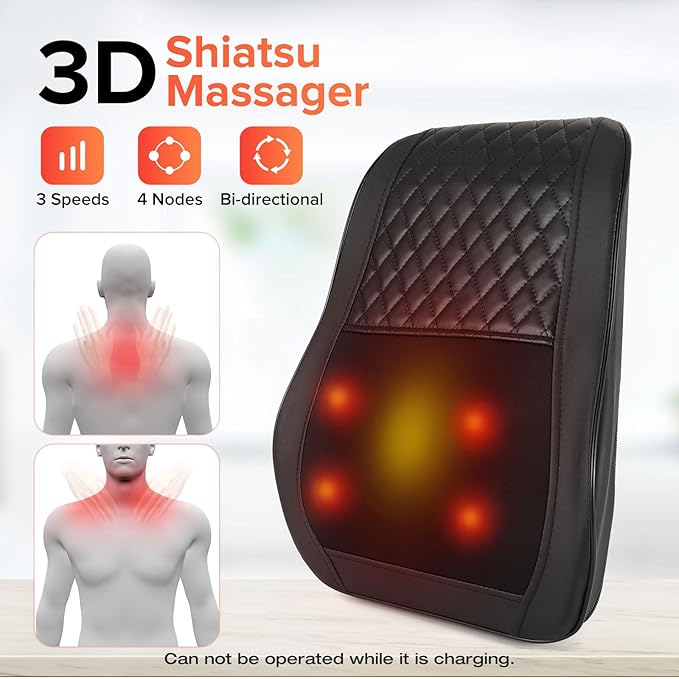 Cordless Neck Massager,Shiatsu Neck and Shoulder Massager, Mothers Day Gifts for Mom Back Massage with Heat Deeper Tissue Kneading Massage Pillow for Back, Home, Office -Fathers Gifts for Men Dad