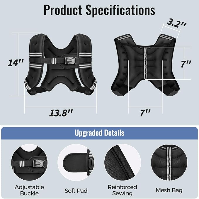 Weighted Vest for Women & Men with Reflective Stripe and Adjustable Buckle, Comfortable & Durable Rucking Vest for Walking, Running & Strength Training