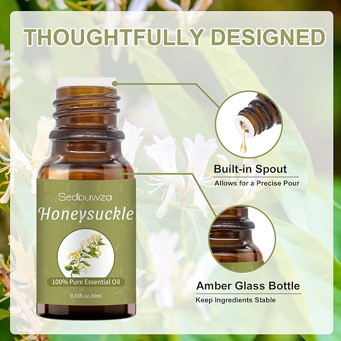 Sedbuwza Honeysuckle Essential Oil, Pure Organic Honeysuckle Fragrance Oil for Diffuser, Humidifier, Soap, Candle, Perfume