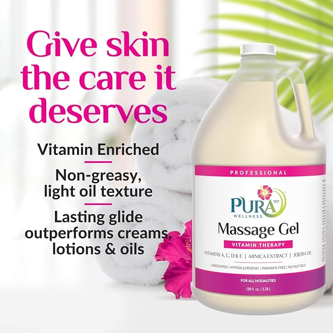 Vitamin Therapy 1 Gallon Massage Gel, Vitamin E, Professional, Massage Therapy, Deep Tissue, Unscented, Hypoallergenic, Natural Ingredients, Skin Hydrating, Moisturizing, Muscle Relief
