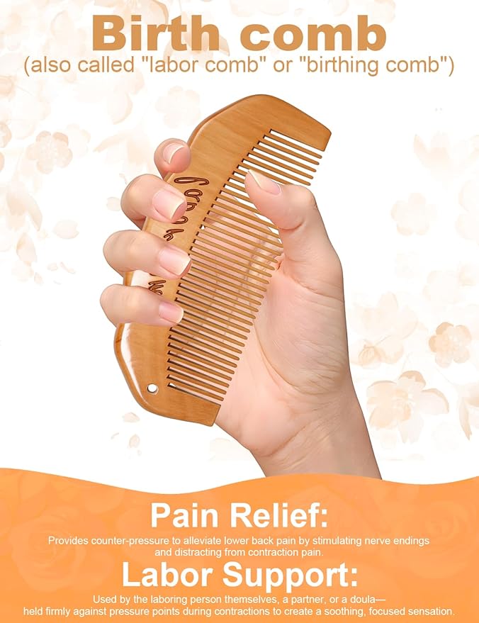 Bamboo Labor Comb Massage Ball Set for Labor Pain,Wooden Birthing Comb Perennial Massage Tool for Pregnancy,Postpartum Essentials Kit for New Mom,Labor and Delivery Essentials