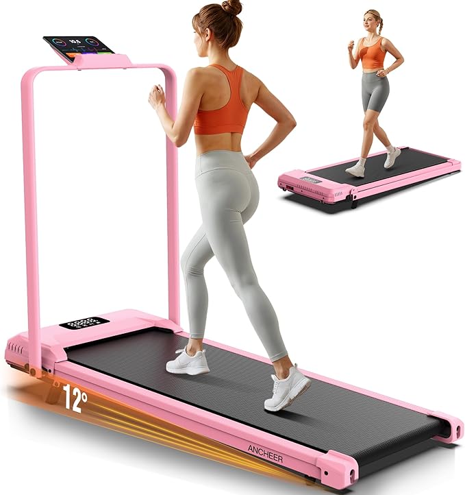 ANCHEER Treadmill with 12%/15% Incline, Folding Walking Pad with Handle Bar, 320-450lb Capacity Under Desk Foldable 3.5HP Treadmills for Home/Office/Gym,Installation-Free