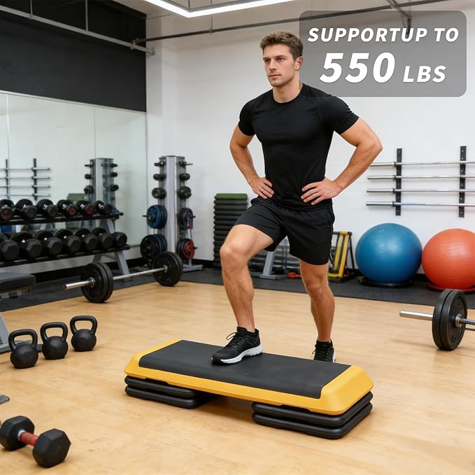 43'' Aerobic Stepper, 4-6-8in Height-Adjustable Exercise Workout Step Platform with 4 Detachable Risers for Home Gym Workout & Training