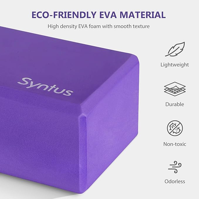 Syntus Yoga Block and Yoga Strap Set, 2 Soft Non-Slip Yoga Blocks 9×6×4 inches, 8FT Metal D-Ring Strap for Yoga, General Fitness, Pilates, Stretching and Toning