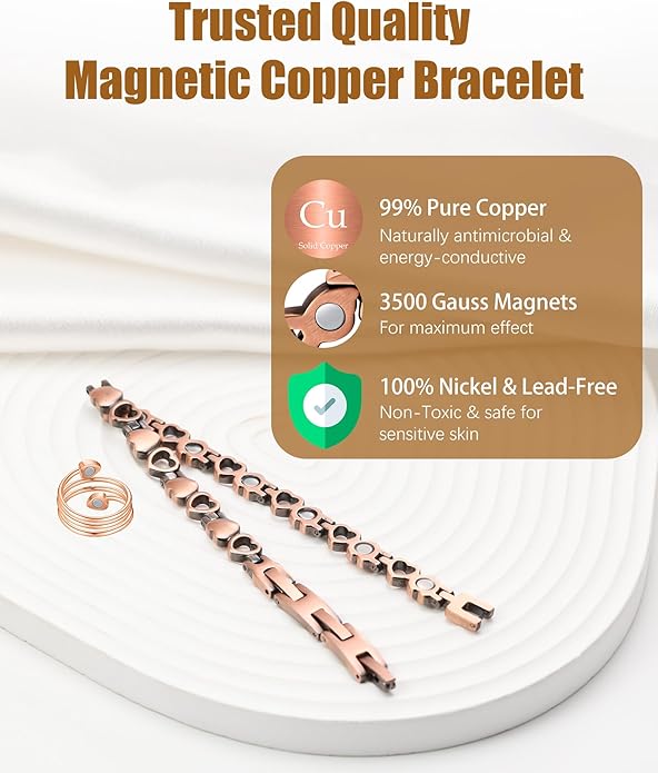 Copper Bracelets & Rings for Women, Copper Magnetic Bracelet for Women