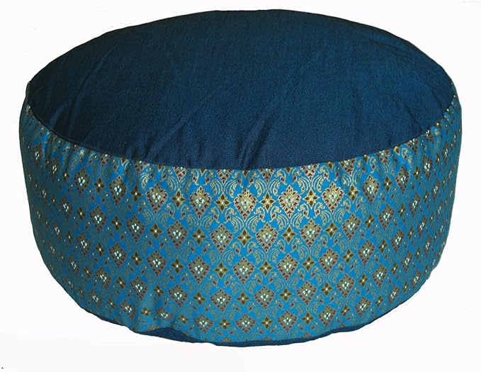Meditation Cushion Zafu Pillow - Buckwheat and Kapok Fill - Indochine Diamond Teal