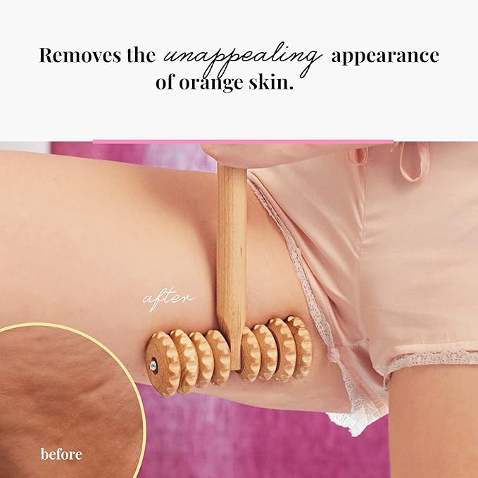 T-Shape Massager with Grooved Rollers, Multi-Functional Body Roller for Cellulite Reduction, Eases Muscle Tension and Supports Skin Health, Natural Muscle Roller