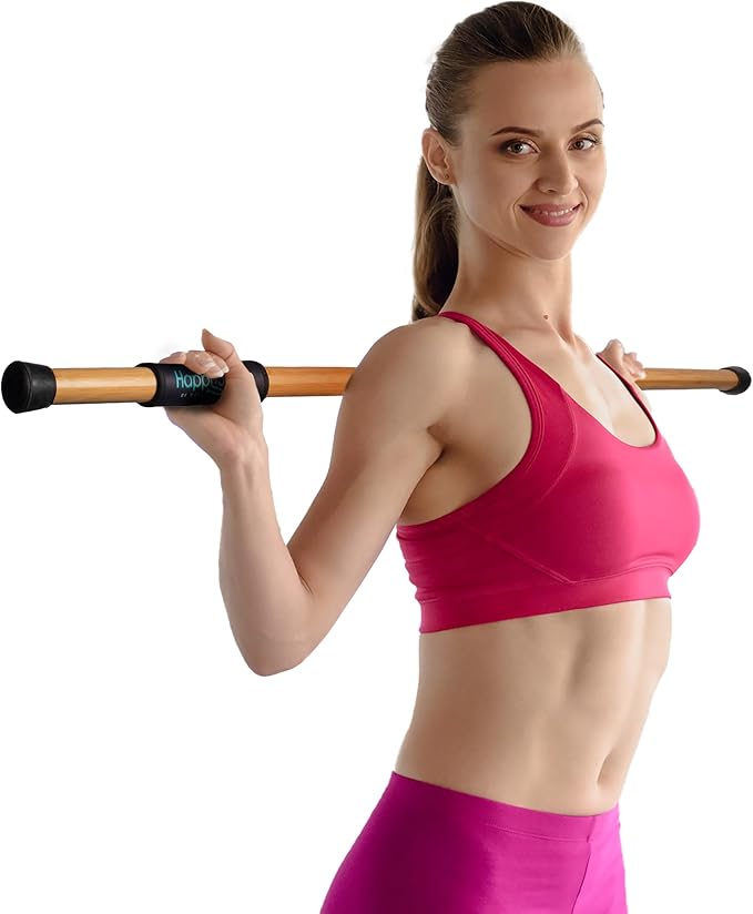 Yoga Stick Stretching, Flexibility and Strength I Bamboo Mobility Stretching Stick 5ft | Resistance Loop Exercise Bands Set of 5 | Workout Guide I Video Library | HappyStretch