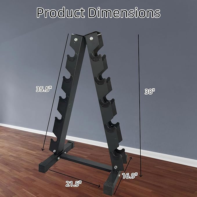 Heavy Duty A-Frame Dumbbell Rack Stand, 2.0mm Commercial Steel Weight Storage Organizer for Home Gym, 480LB Capacity, Space Saving Design (21.5"x16.9"x38")